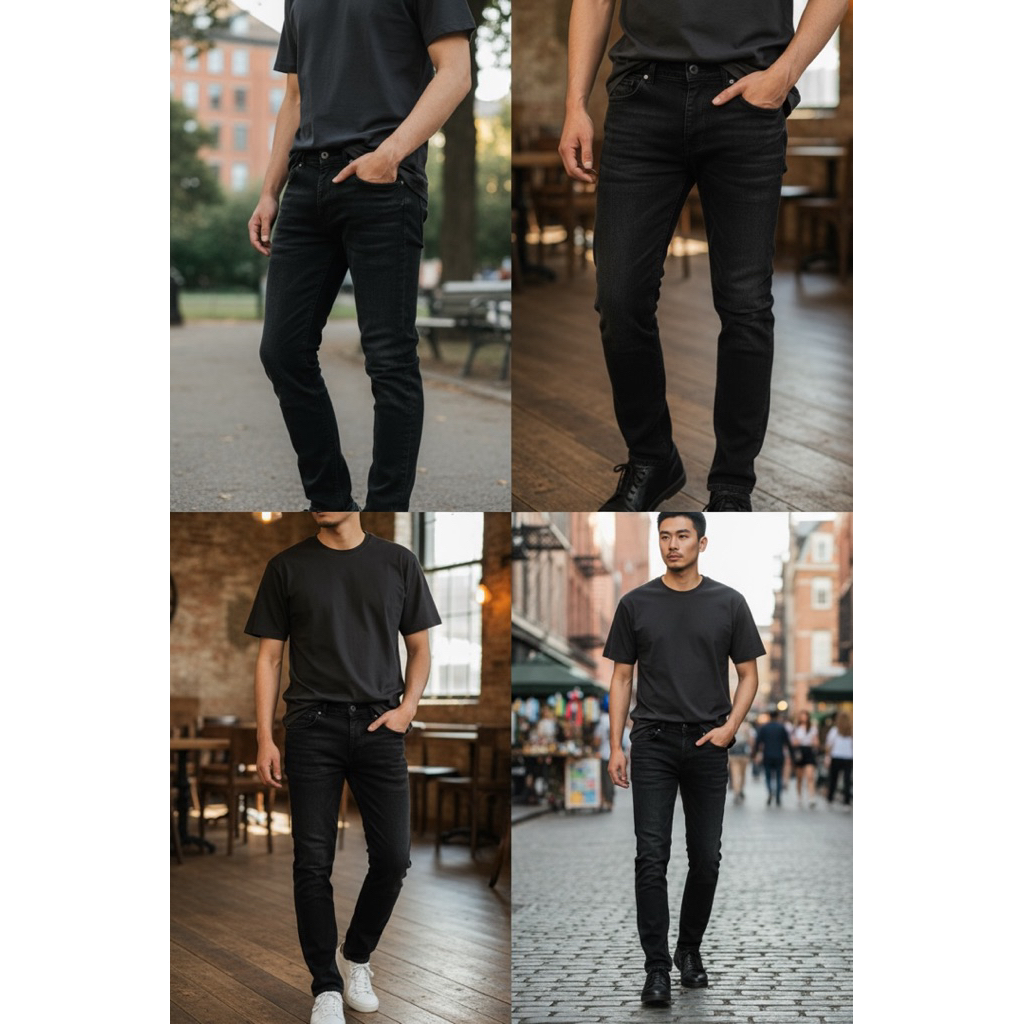 28“-54” Men Black skinny ผ้ายีนส์ยืด