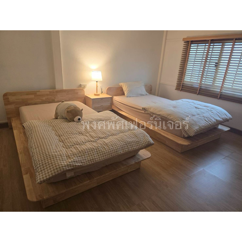 เตียงไม้ยางพารา วางที่นอน แบบเหลือริมขอบ  เคลือบให้แล้ว สีไม้ธรรมชาติ - รูปที่ 5