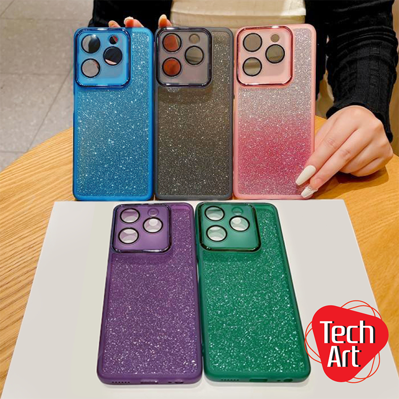 เคสนิ่มกันเลนส์กล้อง ขอบกล้องชุบเงา หลังสีใสใส่แผ่นกากเพชร Oppo Reno8T Reno10 Reno 11 11F 11Pro 12F 