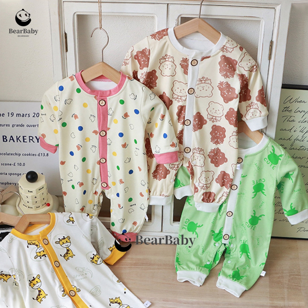 BEAR BABY ชุดเด็กอ่อน ชุดนอนเด็กอ่อน บอดี้สูทเด็ก แบบขายาวแป๊กหน้า เสื้อผ้าเด็กอ่อน ชุดเด็กแรกเกิด เสื้อเด็กแรกเกิด ไซส์