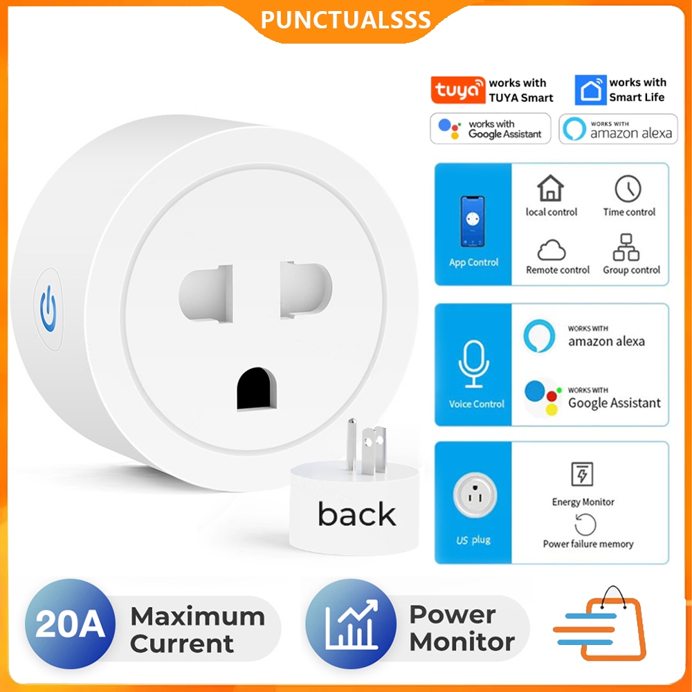 20A Tuya Wi-Fi Smart Plug US วัลังงาน ปลั๊ฟ ปลั๊กจฉริยะ ควบคผ่าแอพ Smartlife รองรับ Alexa google ควบคุมด้วยเสียงในบ้าน
