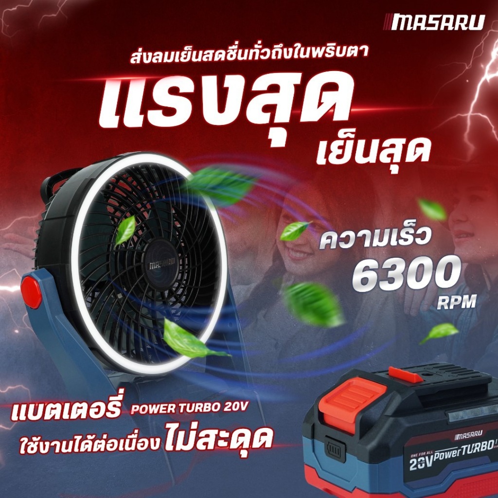 MASARU พัดลมไร้สาย รุ่น SCFP-910 พัดลมพกพาพัดลมแบตเตอรี่ มีไฟ LED ในตัว ปรับระดับได้ พัดลม