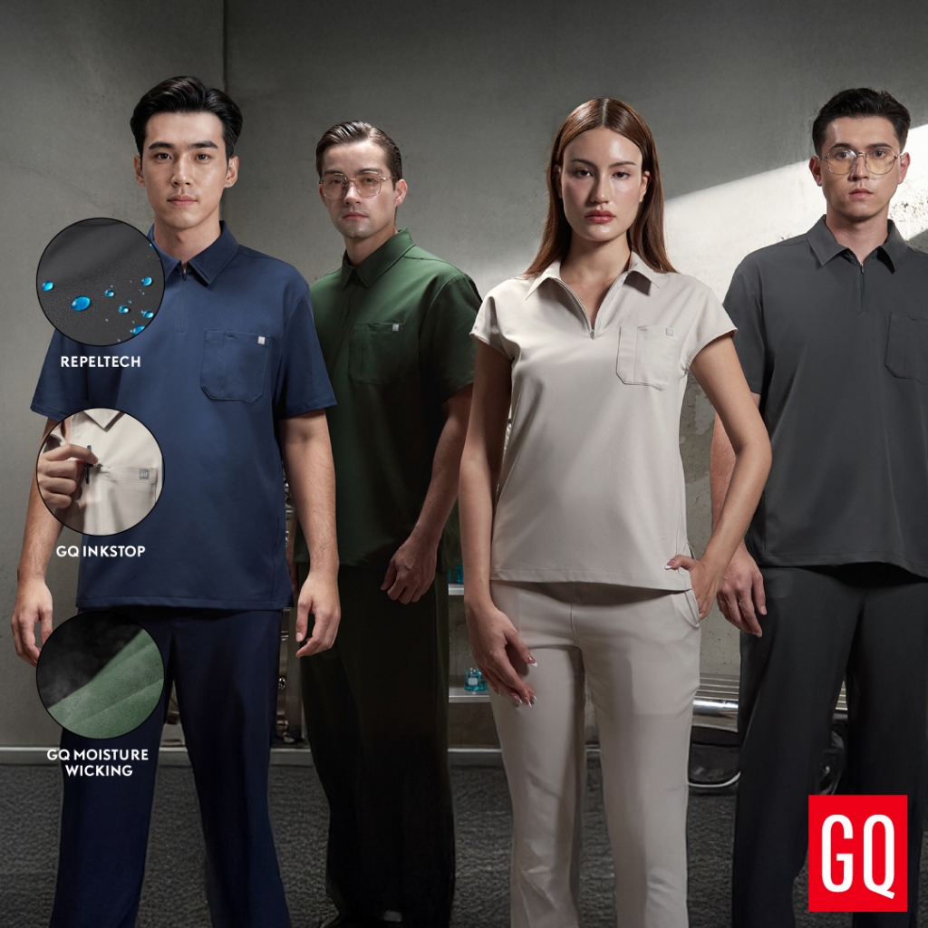 [ไม่ปักชื่อ] GQ Pro MED Scrub Polo เสื้อสครับโปโลรวมชายหญิงรุ่นพรีเมียม สะท้อนน้ำ