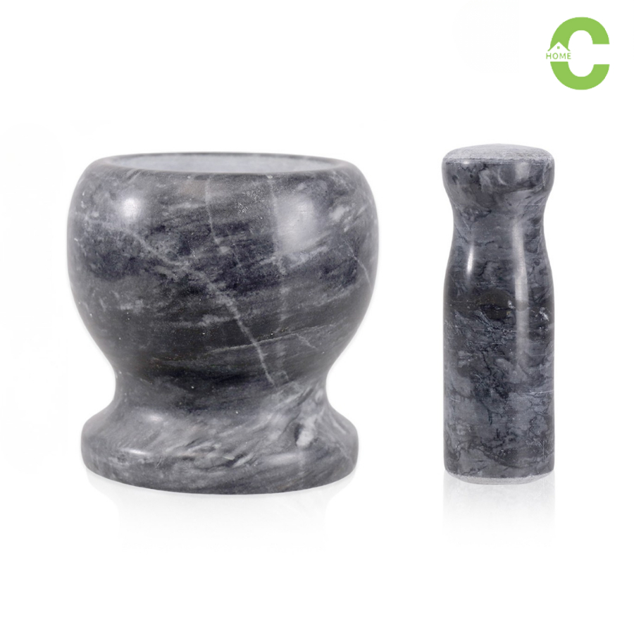 HOMEC ครกหินแท้ ครกอ่างศิลา ครกหิน marble mortar ทรงลึก ขนาด 4นิ้ว ตำพริกแกงได้ พร้อมสาก รับประกัน