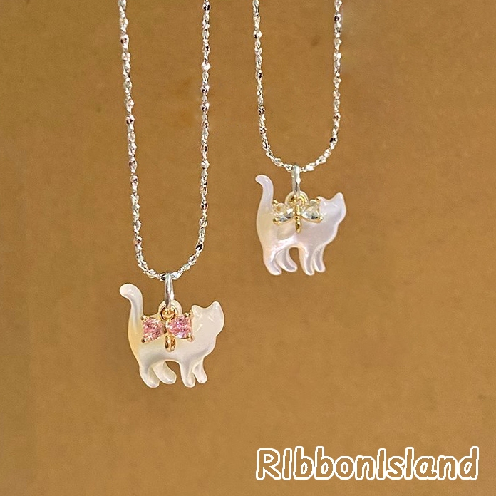 RIbbonIsland✨✨สร้อยคอ สร้อยเงิน จี้ y2k ins จี้โบว์ สวย แมว ฟริทิลลาเรีย หวาน ใหม่ มินิมอล ส่งเร็ว