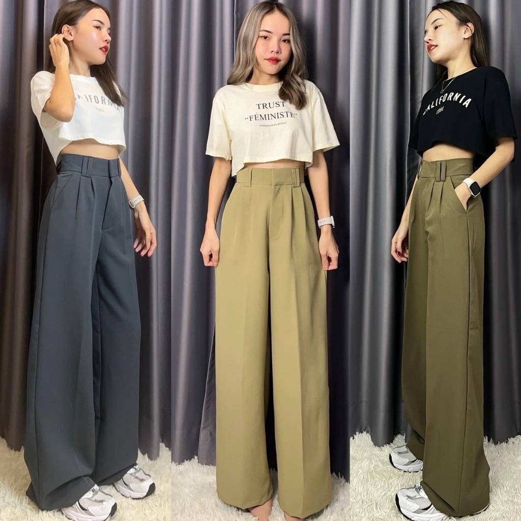 XS - XXXL กางเกงขากระบอกกลาง แต่งหูคู่ สองตะขอหน้า เก็บพุงพลางหุ่น #ผ้าA80ทรงสวย Queen.