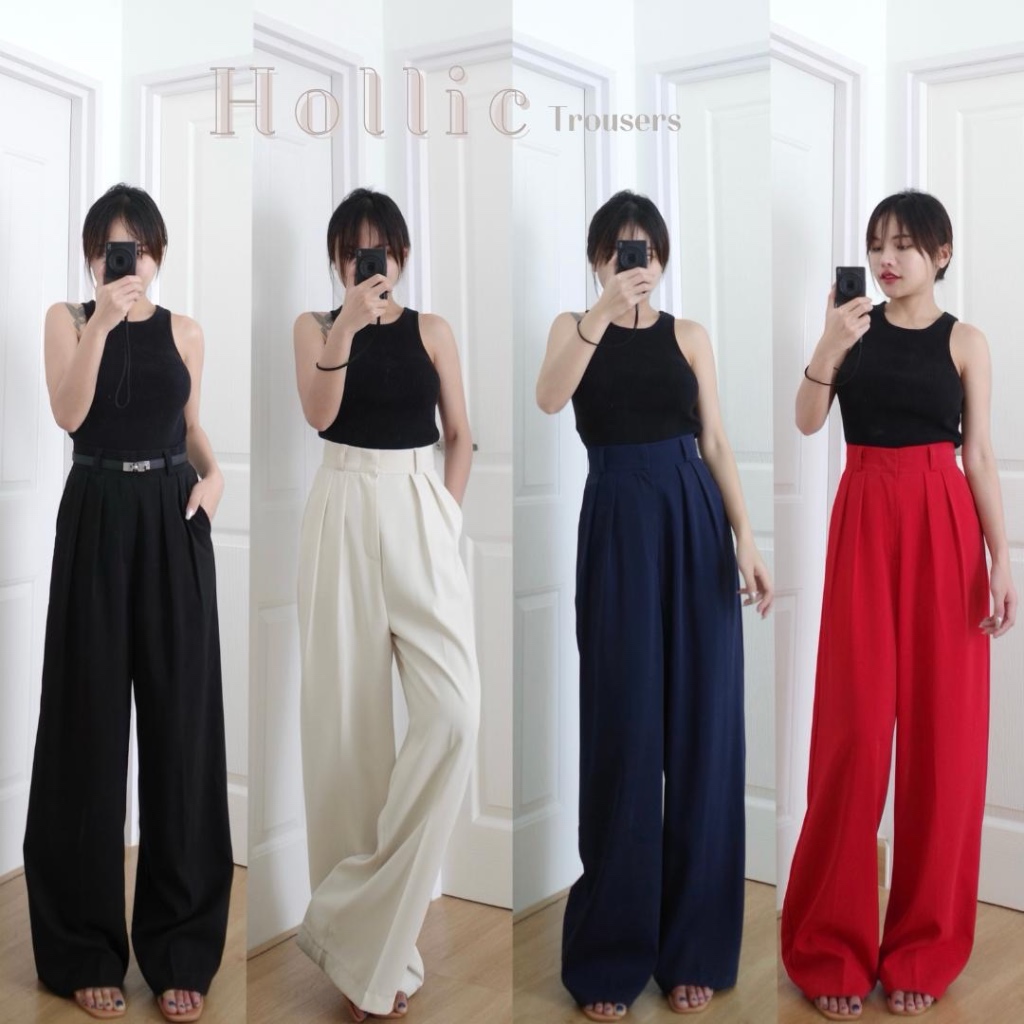 Hollic Pants S-3XL กางเกงกระบอกใหญ่ จีบหน้าคู่ ดีไซน์BAGGY New Queen.