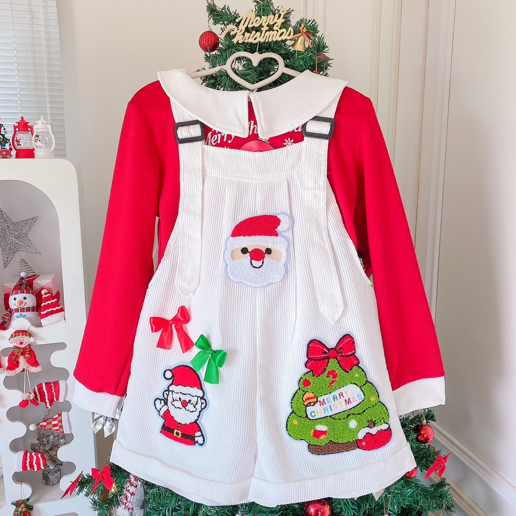 🎄เอี๊ยมลูกฟูกคริสต์มาส🎁รายละเอียดในรูปค่ะ(ขายาวเป็นของเด็ก,ขาสั้นใส่ได้ทั้งเด็กและผู้ใหญ่) #ชุดคริสมาสต์ #เอี๊ยมคริสมาส