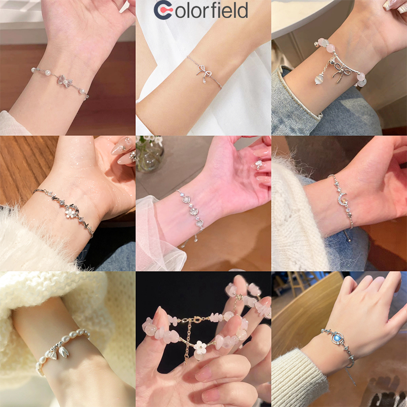 Colorfield สร้อยข้อมือ ประดับเพทาย รูปใบโคลเวอร์สี่แฉก สวยหรู เหมาะกับของขวัญวันเกิด สไตล์เกาหลีหวาน แฟชั่น สําหรับผู้หญ