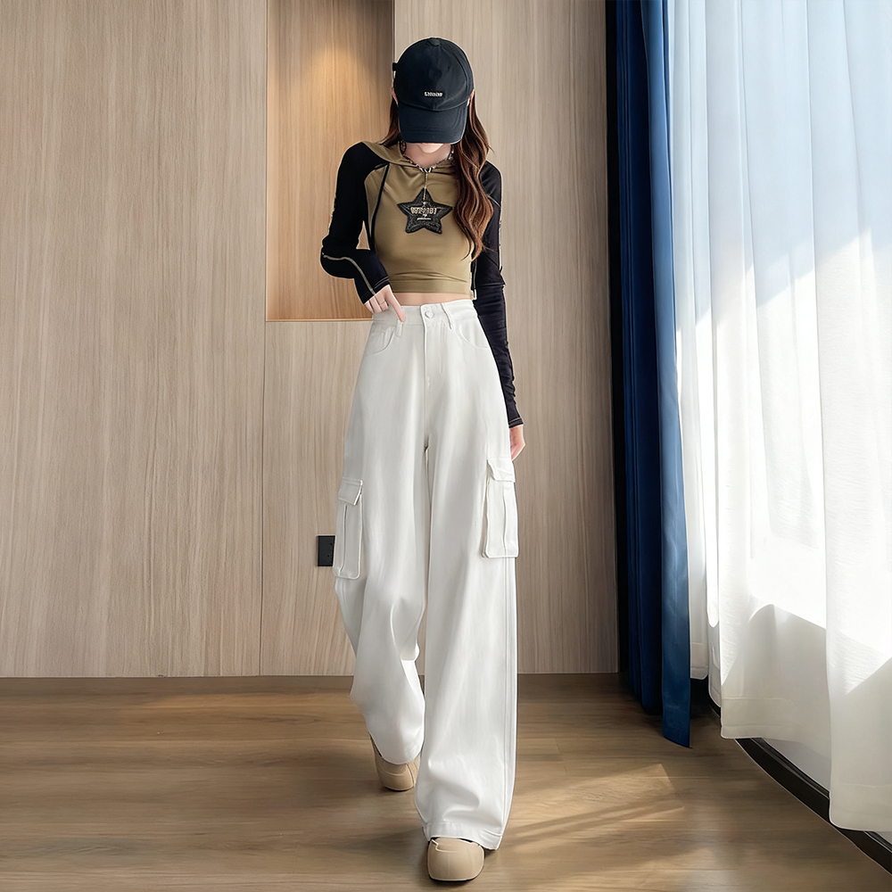 S-5XL กางเกงยีนส์เอวสูงทรงคาร์โก้สำหรับผู้หญิง สีขาว ไซส์ครบ ใส่สบาย ทรงหลวมเท่ๆ เหมาะกับทุกโอกาส ราคา ถูกที่สุด ดีลบีเคเค แกลเลอรีภาพที่ 6