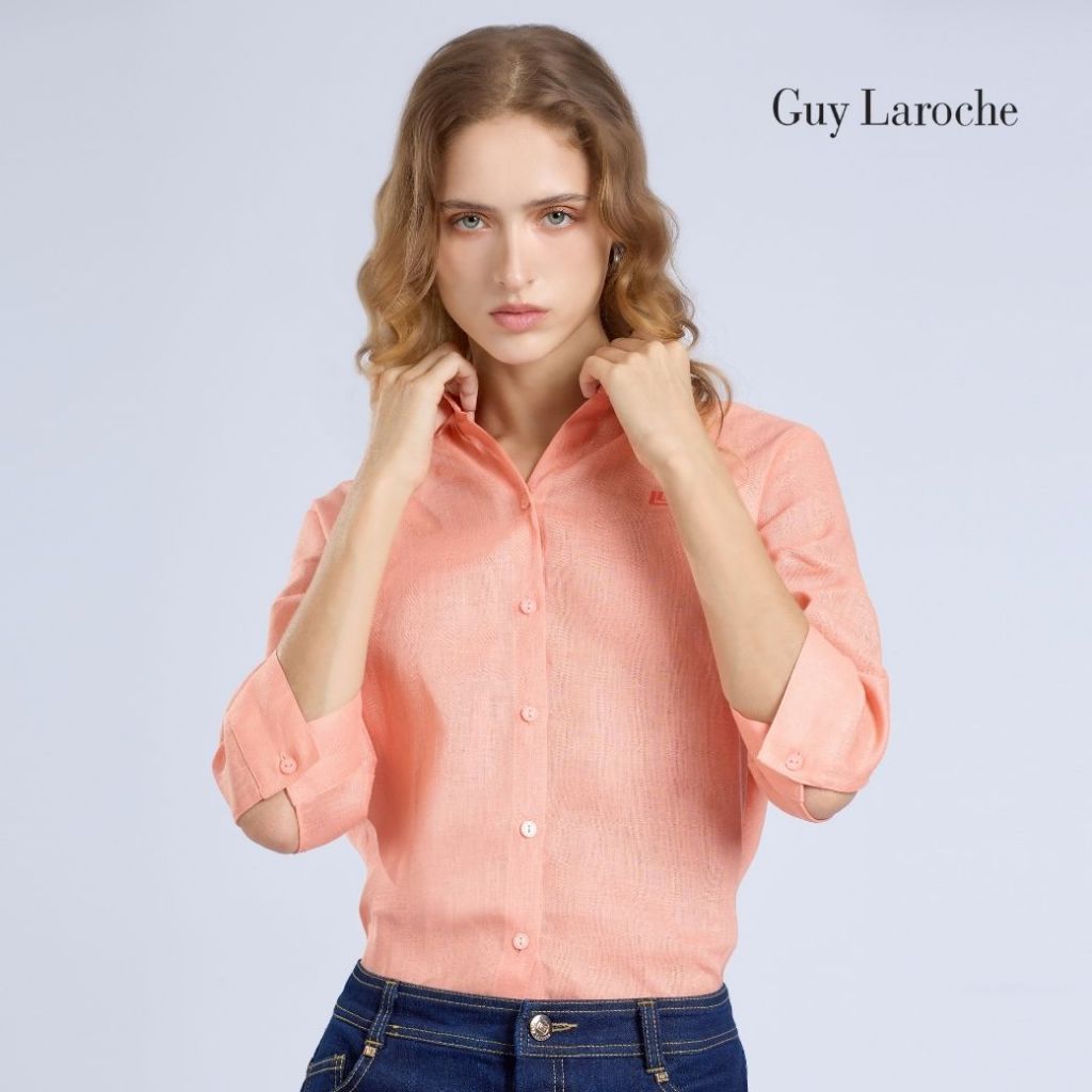 Guy Laroche เสื้อเชิ้ตผู้หญิงแขนสามส่วน สีส้ม G9U1LO