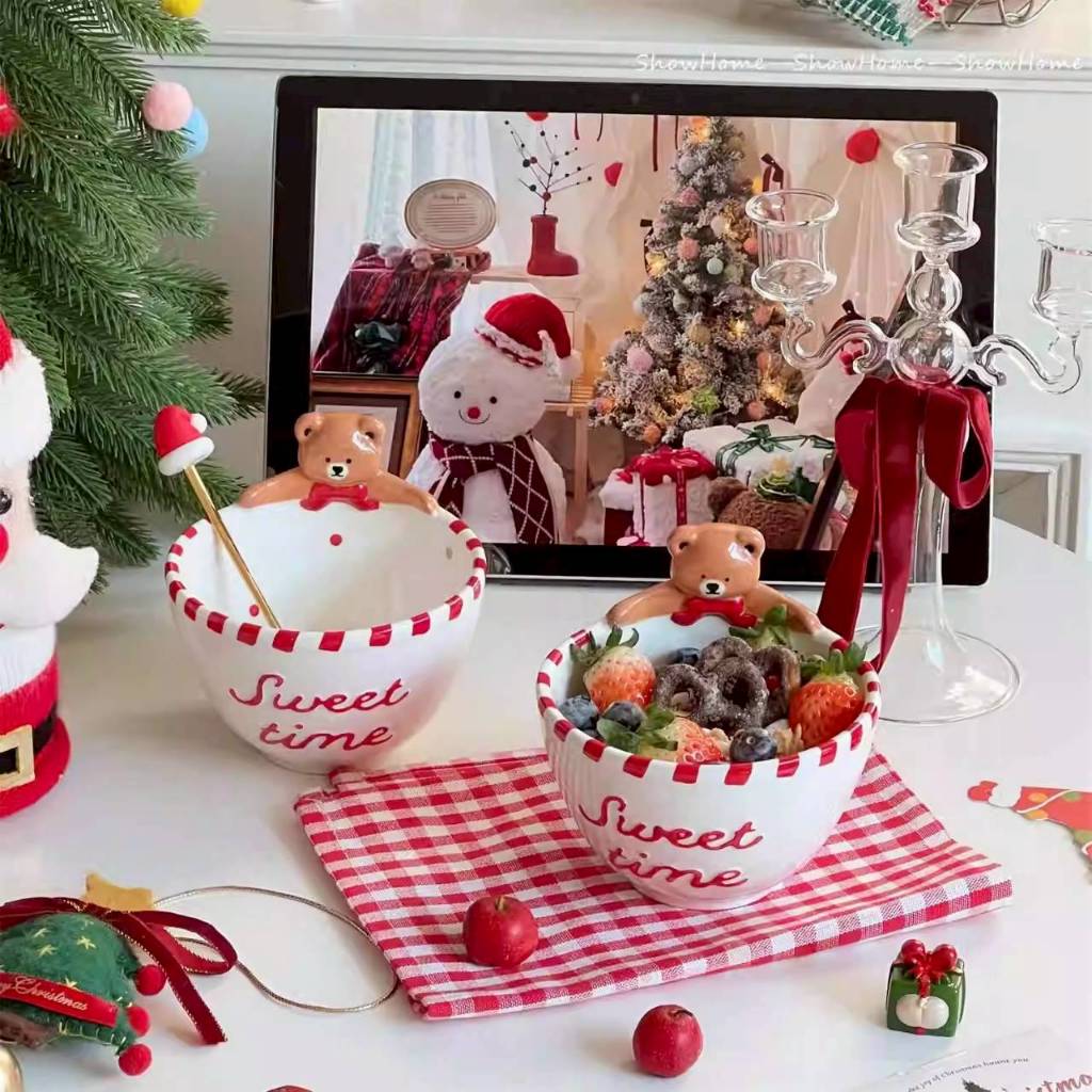 พร้อมส่ง ถ้วยเซรามิค Santa Bowl🎅& X'mas Bear Bowl 🐻ส่งต่อความสุขและความอบอุ่นในเทศกาลนี้ ด้วยถ้วยคู่น่ารักๆ X'mas