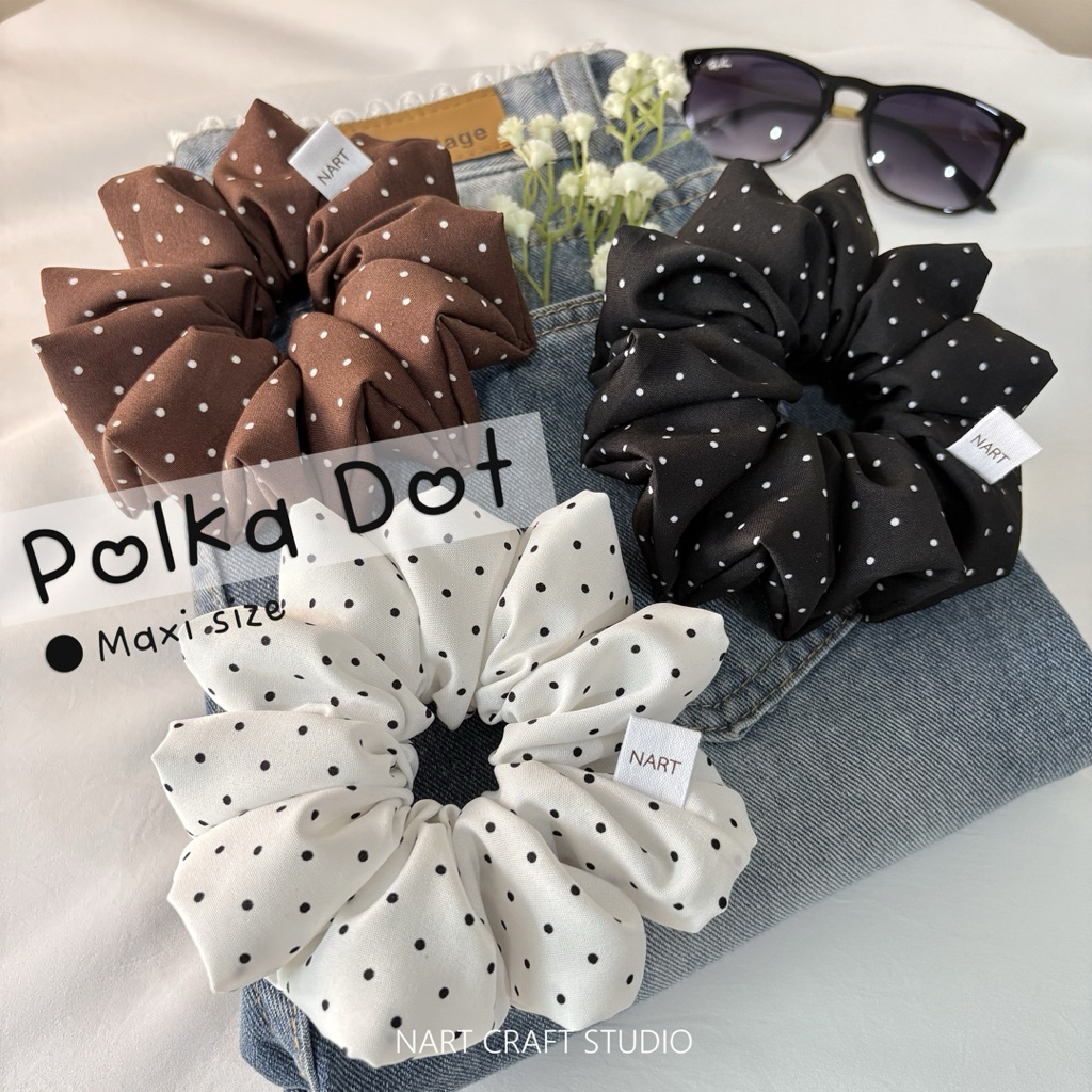 NART • Scrunchie ยางรัดผมลายจุด (ไซส์ใหญ่) | Italian silk Polka Dot (Maxi size) collection [พร้อมส่ง]