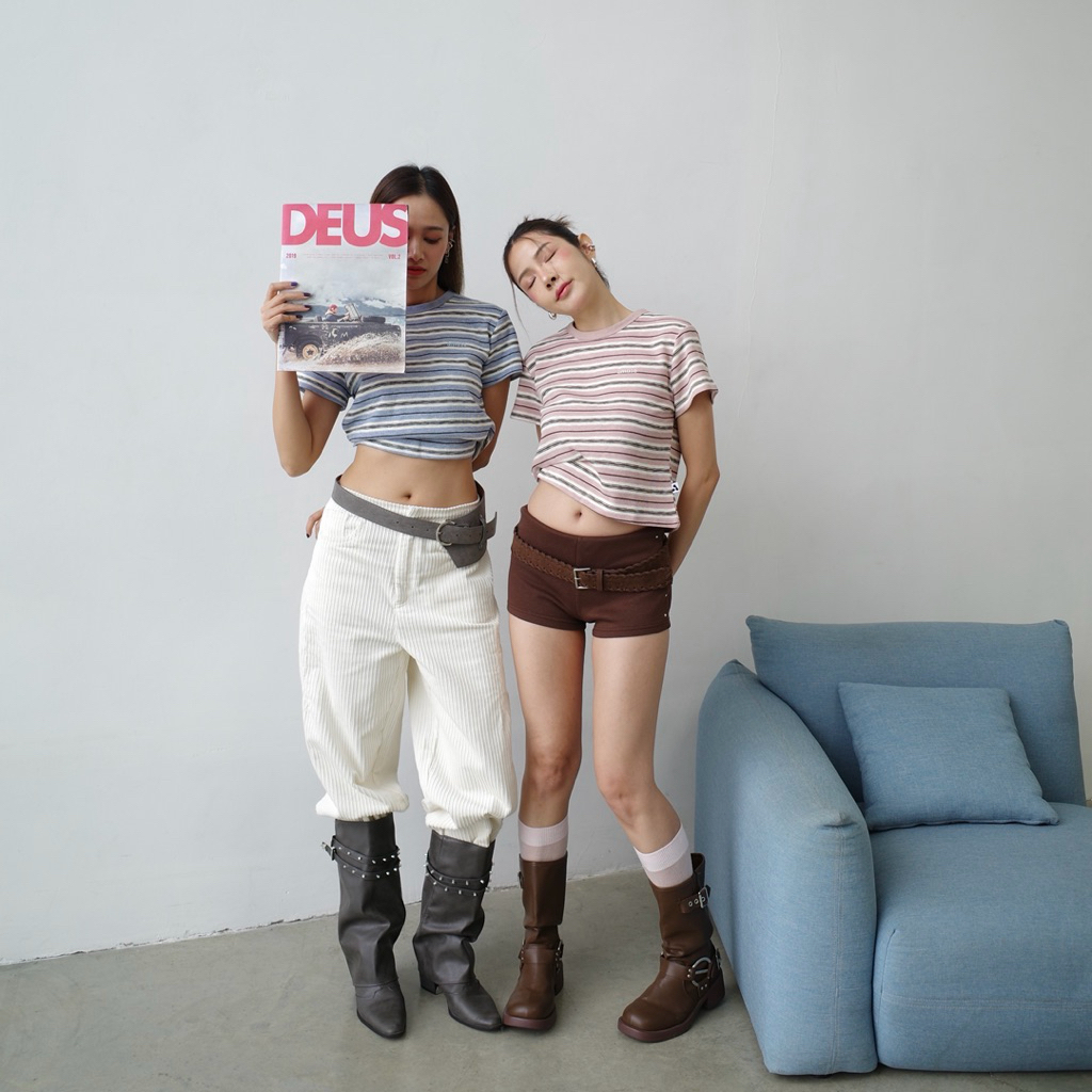 AMUSE BKK - Bambi Tee เสื้อทรงเบบี้ที ผ้าทอลายสลับสี ลุคน่ารักๆ