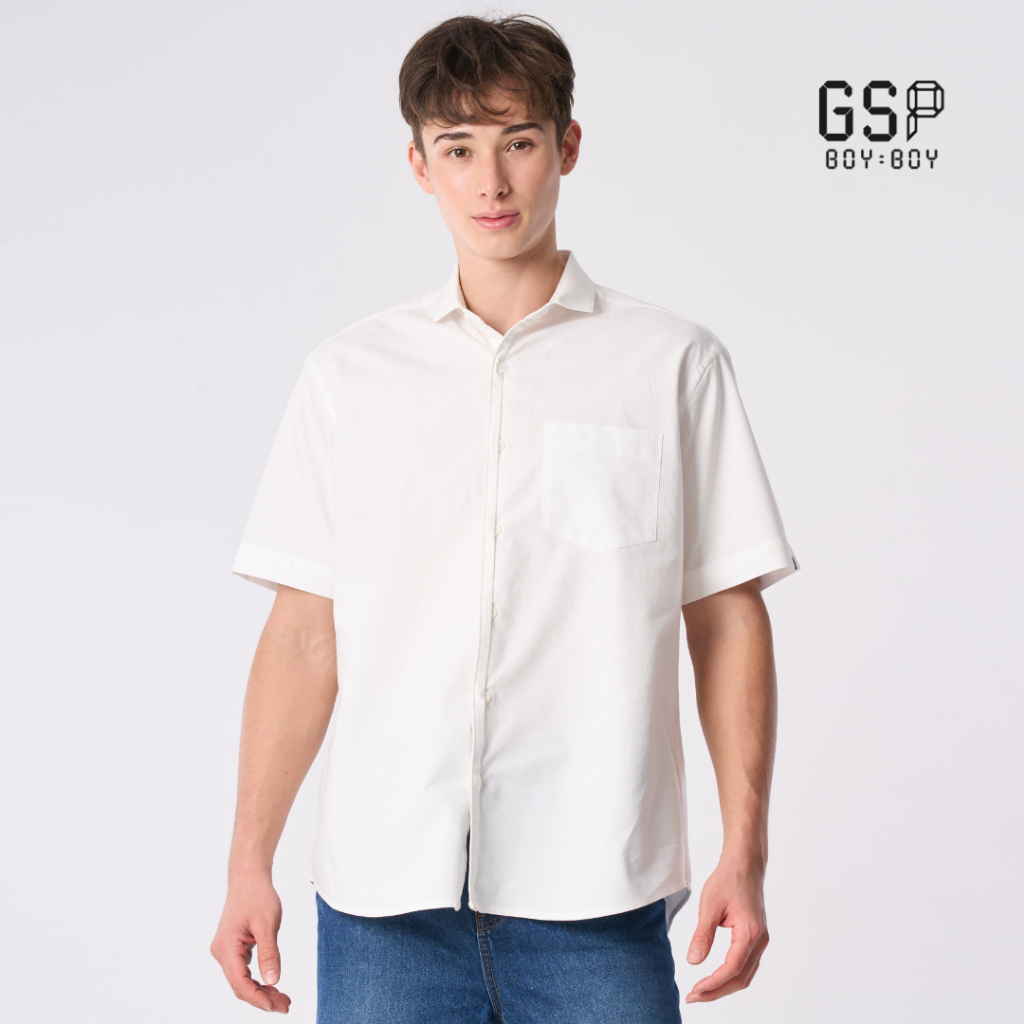 GSP BOY BOY เสื้อเชิ๊ต แขนสั้น สีขาว Unisex shirt white shirt PBBGWH