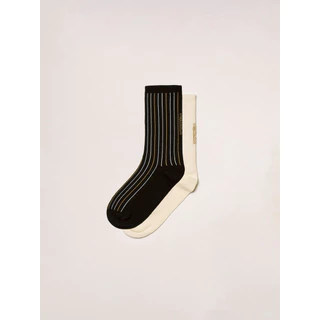 Stripy Soft Socks Socks (เซ็ตละ 2 คู่ Set of 2 Pairs - Cream and Black) - The Flos Club