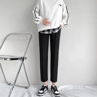 MACHIKO | L52 กางเกงทำงานคนท้อง โอลีฟ กระบอกเล็ก Skinny ผ้าหนานุ่ม มีสายปรับระดับ ใส่ได้ยันหลังคลอด