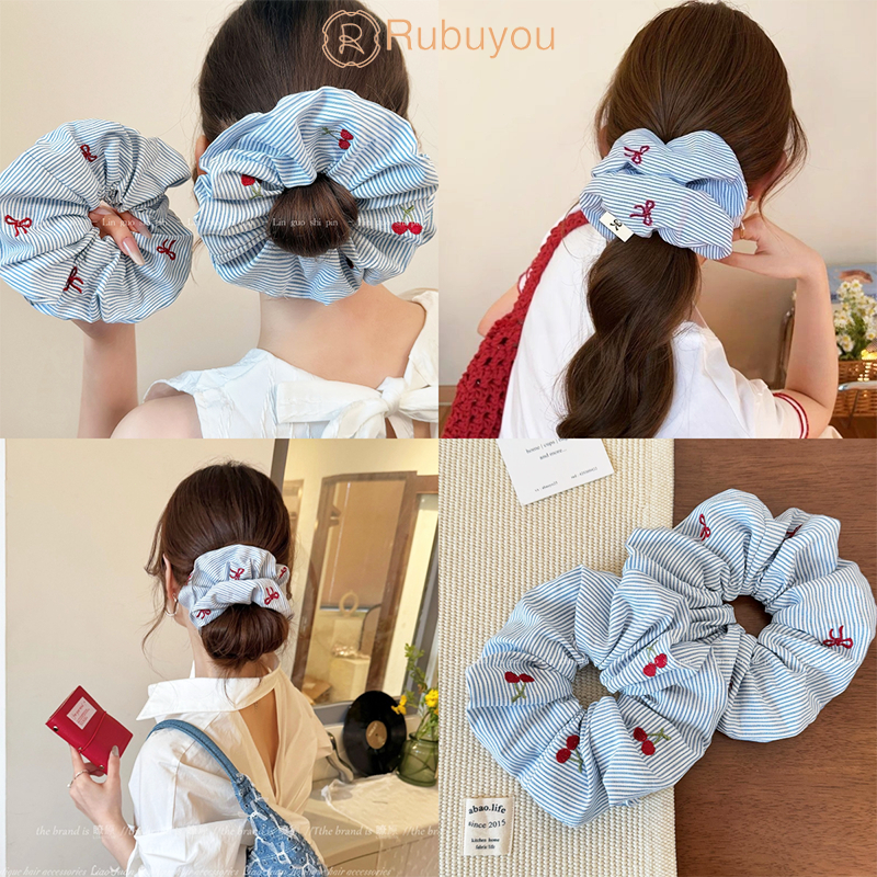Rubuyou ห่วงผมของ ประดับโบว์เชอร์รี่ เกาหลี หวาน แฟชั่น เด็กผู้หญิง นักเรียน เครื่องประดับผม-COD