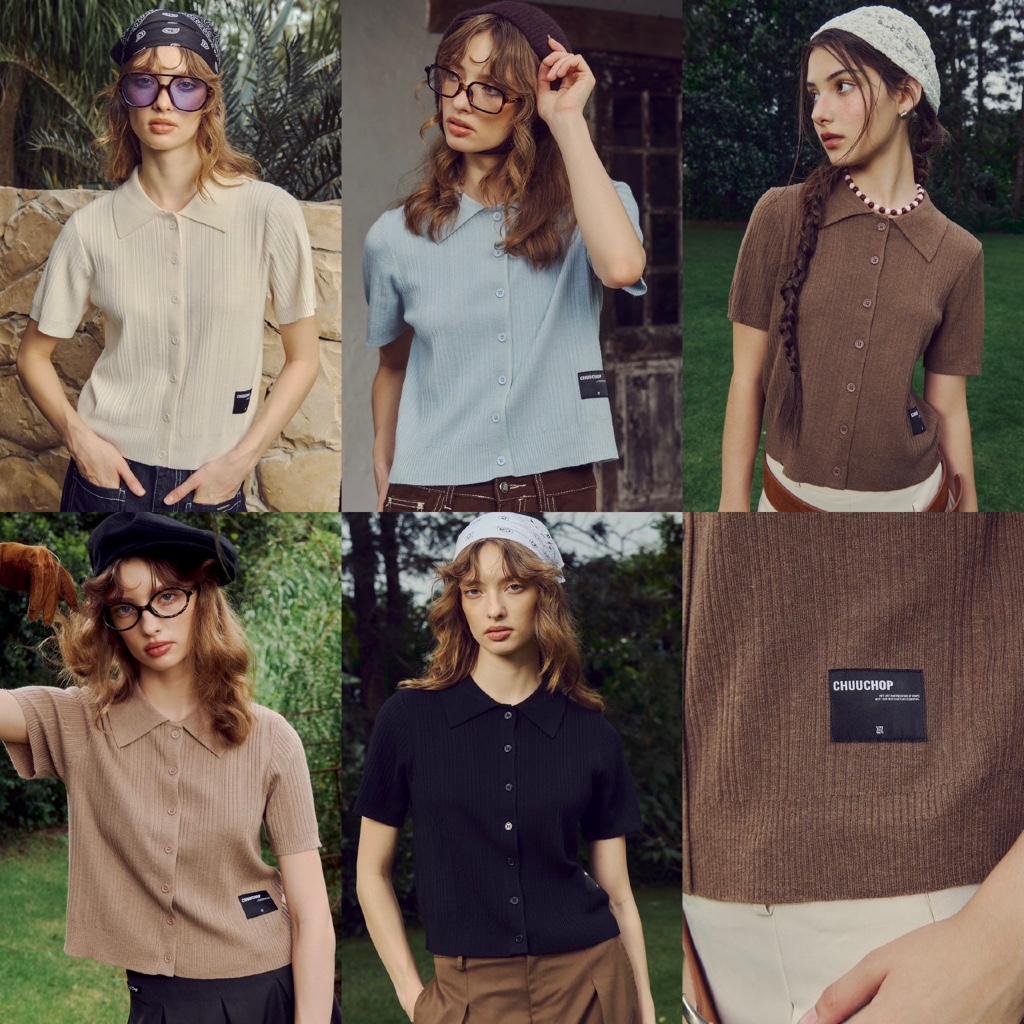CHUUCHOP - (S-XL) Kate Shorts Sleeve Polo เสื้อโปโลแขนสั้นผ้าร่อง(C8466)