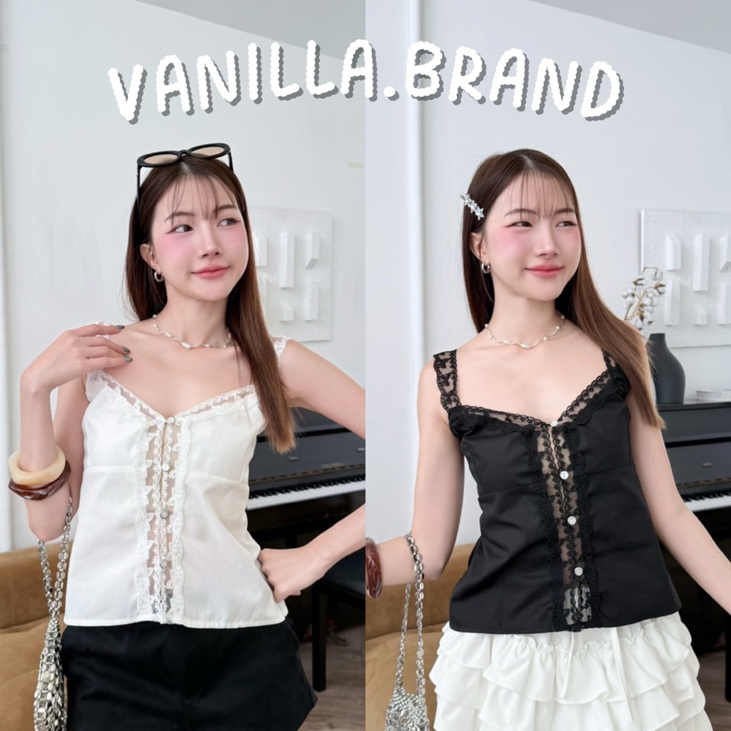 เสื้อสายเดี่ยวลูกไม้ซีทรู กระดุมหน้า -ttm / VB0606