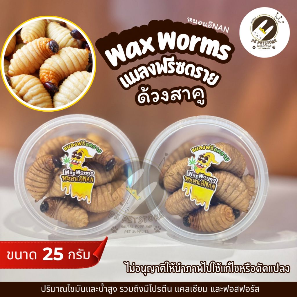 ฟรีซดราย ด้วงสาคู Wax Worms ( ขนาด25กรัม) สำหรับ ชูการ์ไกรเดอร์ แฮมสเตอร์ ดัมโบ้ เม่นแคระ กระรอก แมว บุชเบบี้ ลิงมาโมเสท