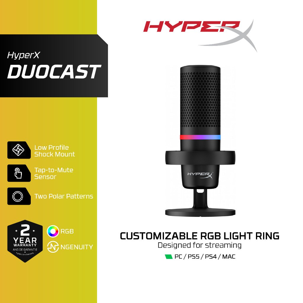 HyperX DuoCast – RGB USB Condenser Microphone ไมโครโฟน รองรับ PC PS4 ( 4P5E2AA )