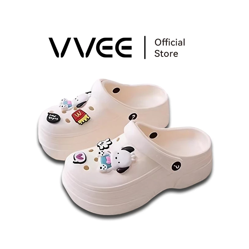 VVEE รองเท้า รองเท้าแตะมีรู ส้นตึก กันลื่น พื้นนิ่ม ลําลองระบายอากาศได้ดี ใส่แล้วสูง EVA นิ่มเหมือนเหยียบขี้