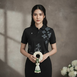 🔥เสื้อดำลายไทย เสื้อดำทำงาน แบบที่ 4 มี 8 ไซส์ S-5XL 📌เสื้อด…