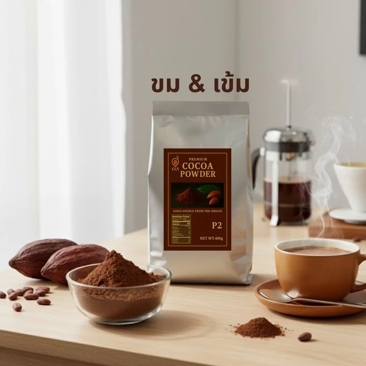 ผงโกโก้แท้ 100% CCS P2 (รุ่นพรีเมี่ยม) ขนาด 400 กรัม Cocoa Powder 100% CCS P2 (Premium) size 400g