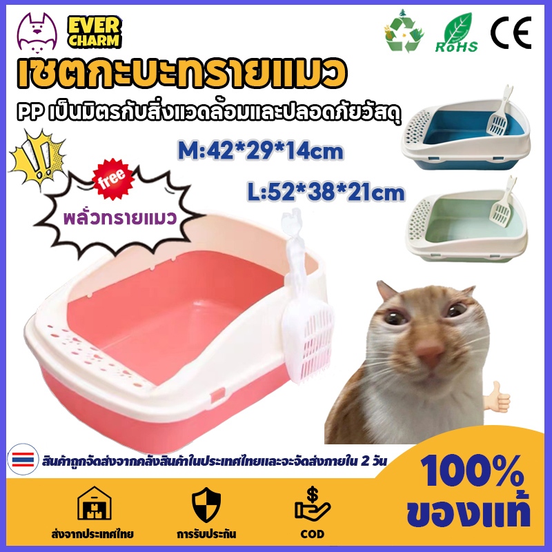 💸สินค้าลดราคา💸เซตกะบะทรายแมว กระบะทราย กระบะทรายแมว รุ่นขอบสูงมีตะแกรงดักทราย พร้อมที่ตักทราย กระบะทราย กระบะทรายแมว