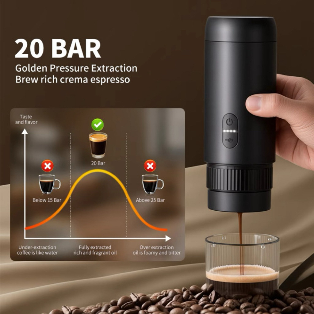 เครื่อง Espresso สีดำ แบบพกพา 2 in 1 ทำได้แบบช็อตและแคปซูล พร้อมส่ง!!