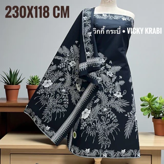 ผ้าปาเต๊ะผู้หญิง ลายดอกไม้ดำ-ขาว คอตตอนแท้ 100% ผ้านุ่มลายคมชัด ขนาด 2 ม. / 2.30 ม. พรีเมียม
