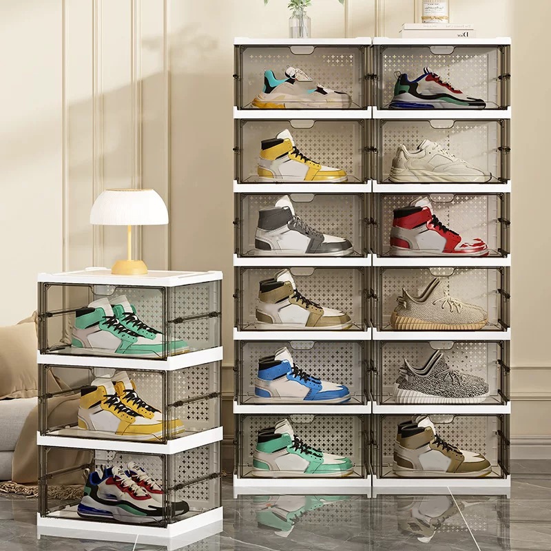 【Big tree】กล่องใส่รองเท้า พับได้ แบบไม่ต้องติดตั้ง กันฝุ่นและกันน้ำ แข็งแรง วางรองเท้าได้หลายคู้ แบบใส - รูปที่ 4