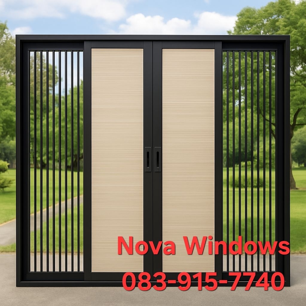 ประตูอลูมิเนียมบานเลื่อน 4 ช่อง (รางล่าง) ก.240×ส.200 ซม  อุปกรณ์ครบชุด ประตูบานเลื่อนติดตั้งง่าย ปร