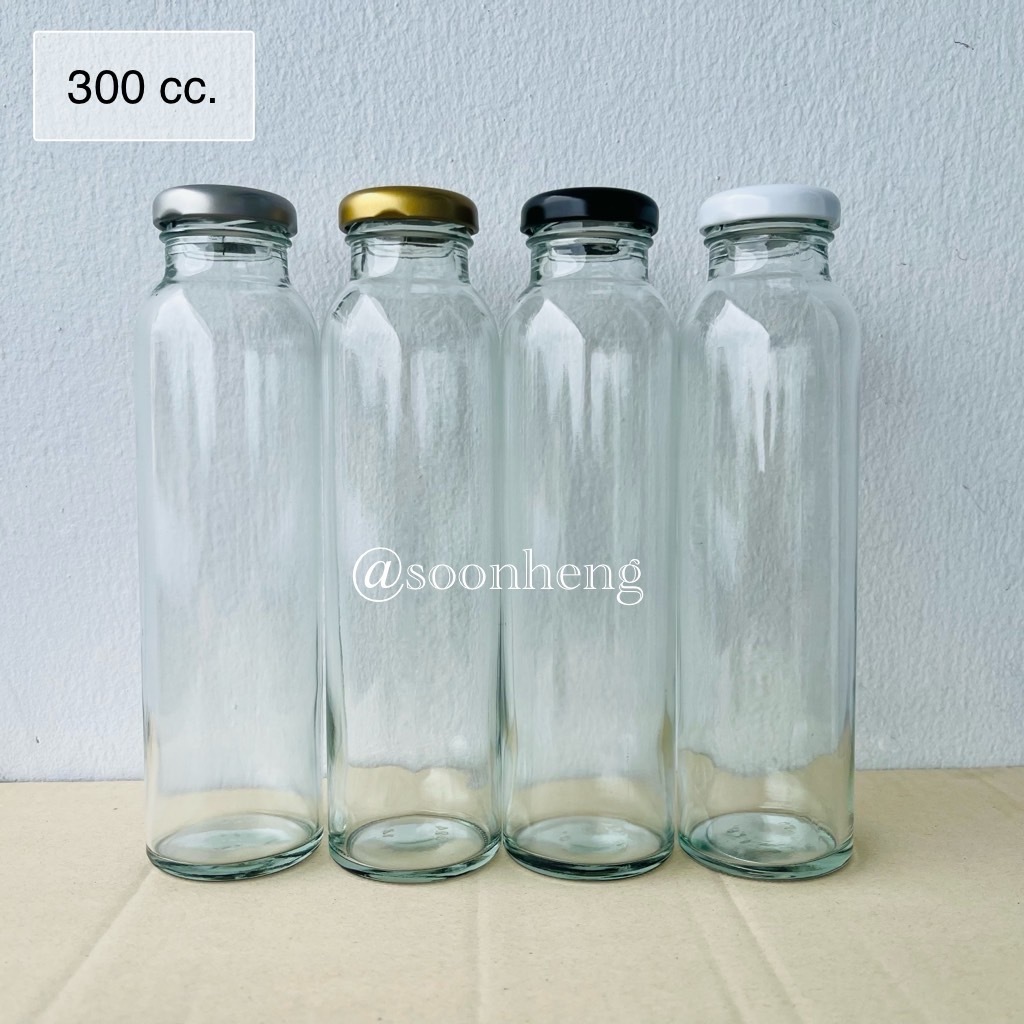 (WG824) ขวดแก้วทรงสูง แบบกลม 300 ml พร้อมฝาสแตนเลส 38 มม.