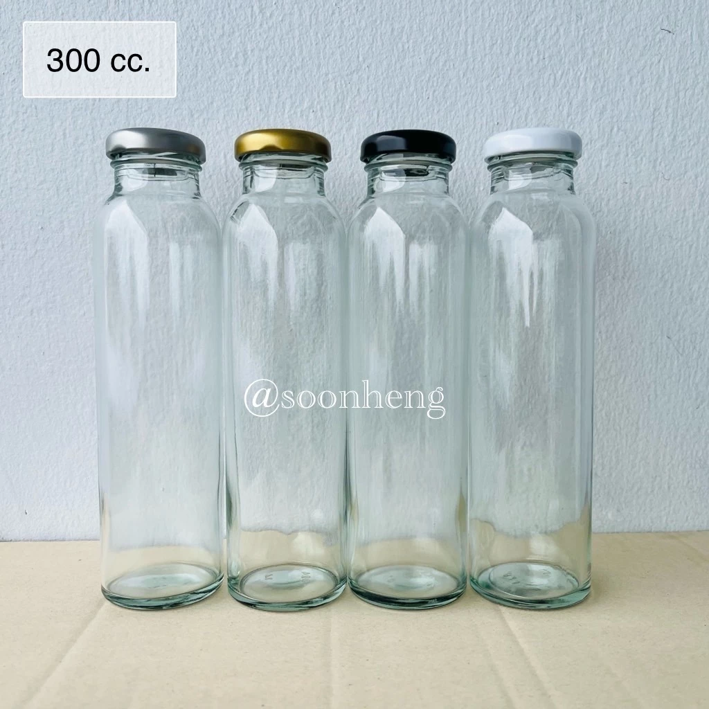 (WG824) ขวดแก้วทรงสูง แบบกลม 300 ml พร้อมฝาสแตนเลส 38 มม.