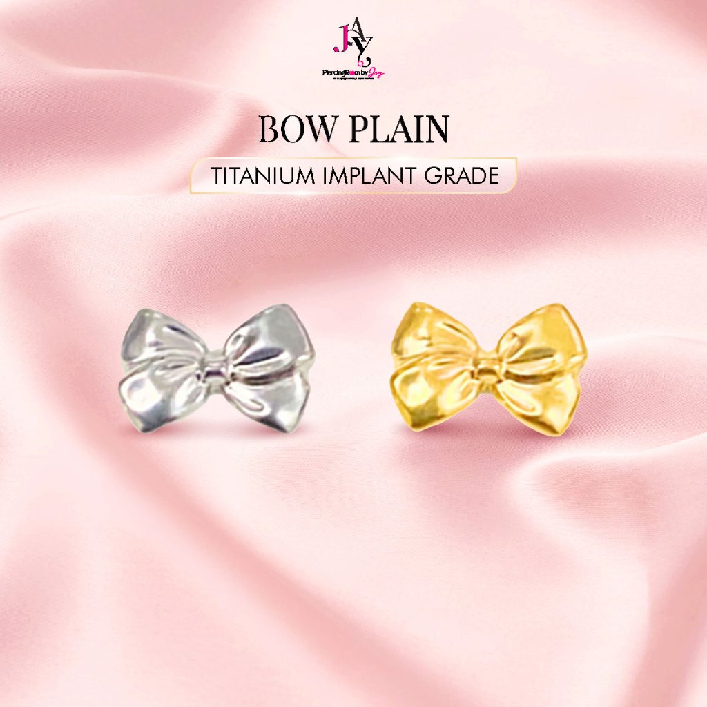 Piercingroom by Jay จิว/ต่างหูแป้นแบน สำหรับผิวแพ้ง่าย Bow Plain Titanium เกรดการแพทย์ (ราคาต่อชิ้น)