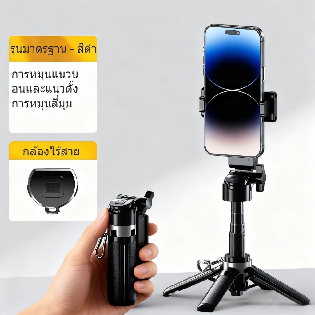 ไม้เซลฟี่แบบยืดหดได้ 3-in-1 ขาตั้งกล้องพกพา รีโมทบลูทูธ ใช้งานง่าย เหมาะกับการถ่ายวีดีโอและไลฟ์สด