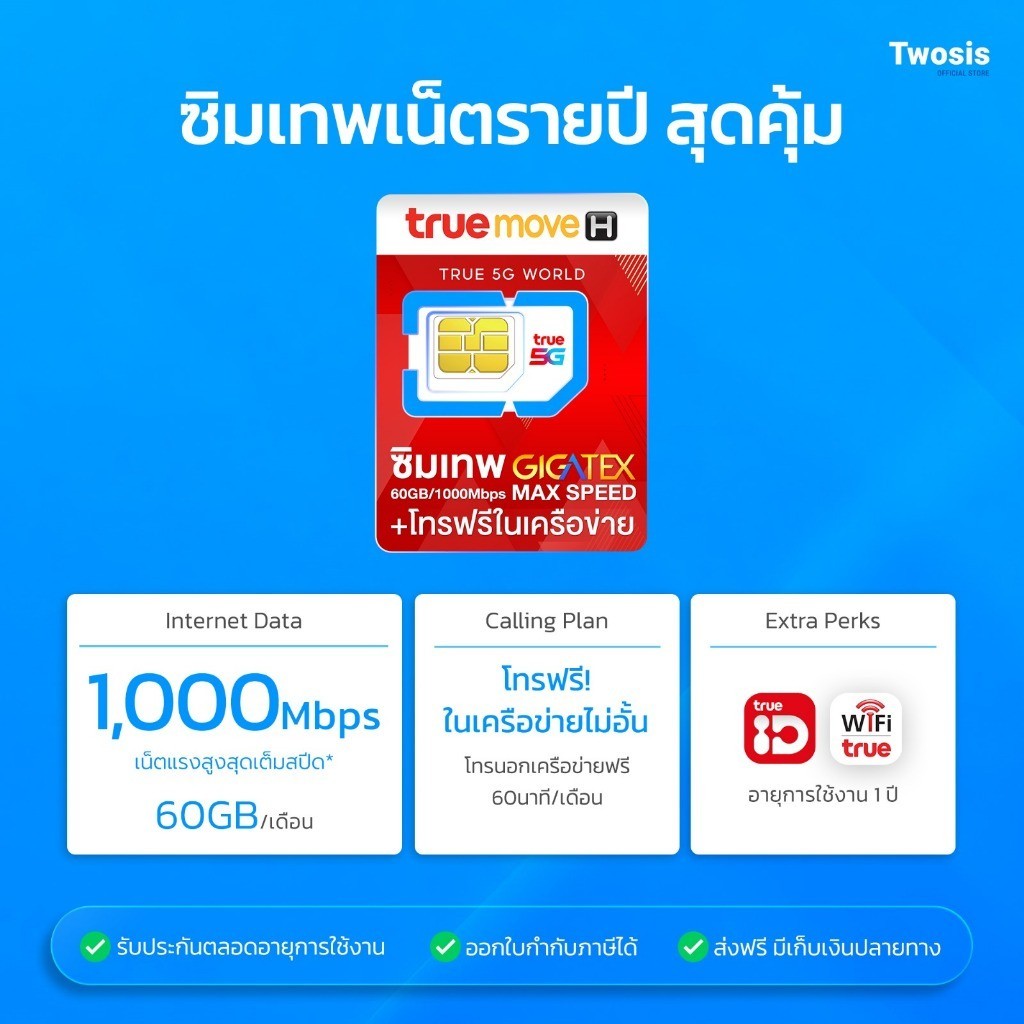 [เลือกเบอร์] ซิมเทพ Fast60 ความเร็วสูงสุด 5G 1000Mbps ปริมาณเน็ต 60GB/เดือน  โทรฟรีในเครือข่ายไม่อั้