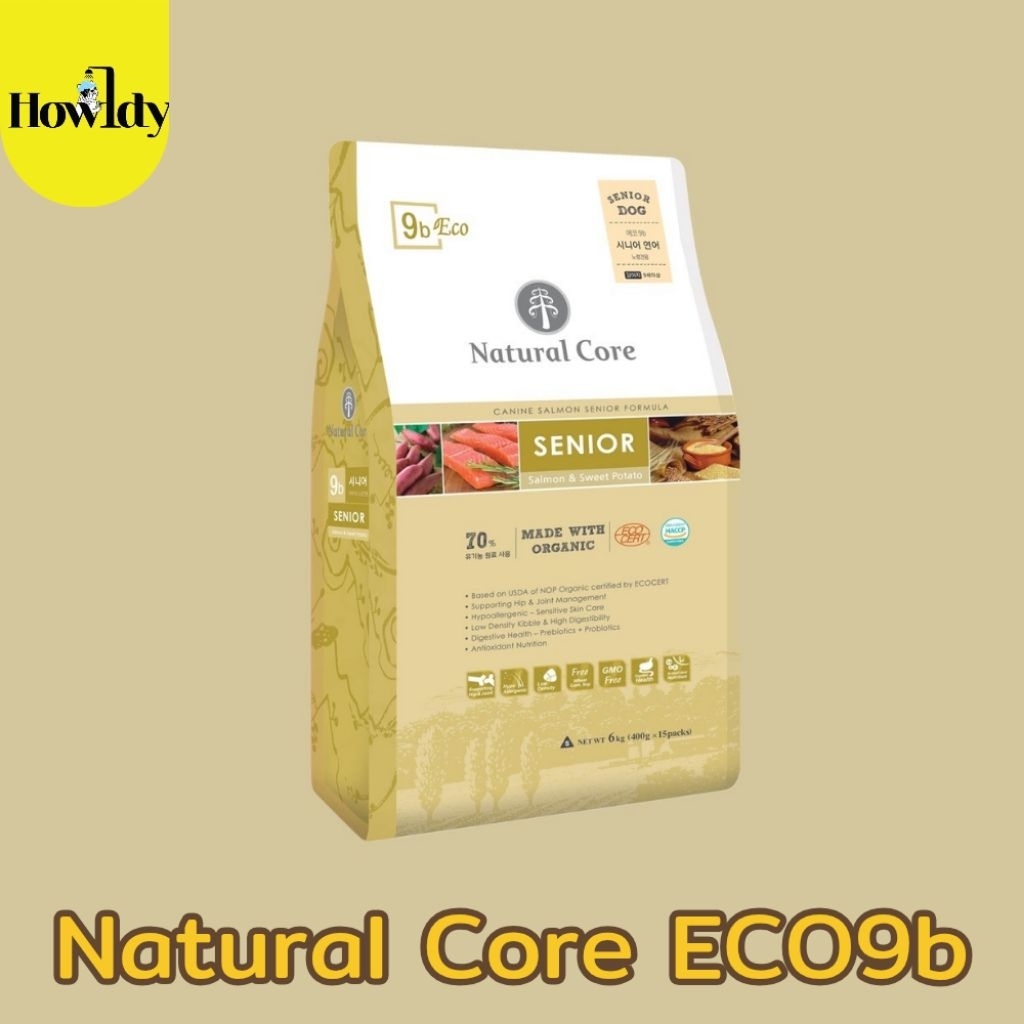 Natural Core ECO 9b Senior/Salmon 2.4กก. อาหารเม็ดสุนัขสูงวัย สูตรปลาแซลมอน เม็ดเล็ก