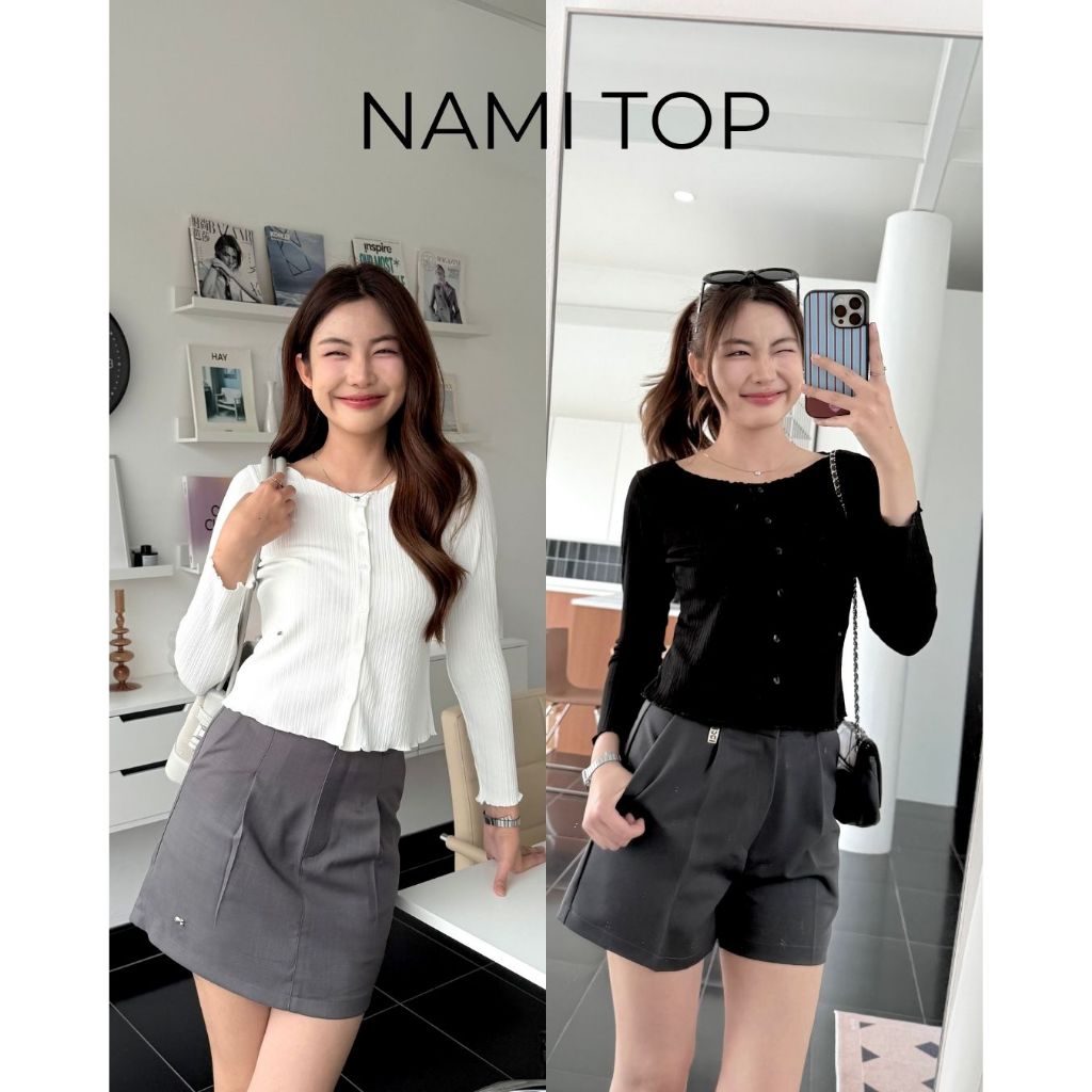 🤍 Nami Top | เสื้อแขนยาวผ้าร่อง กระดุมหน้า ผ้านิ่มมาก ยับยาก ไม่ต้องรีด🖤