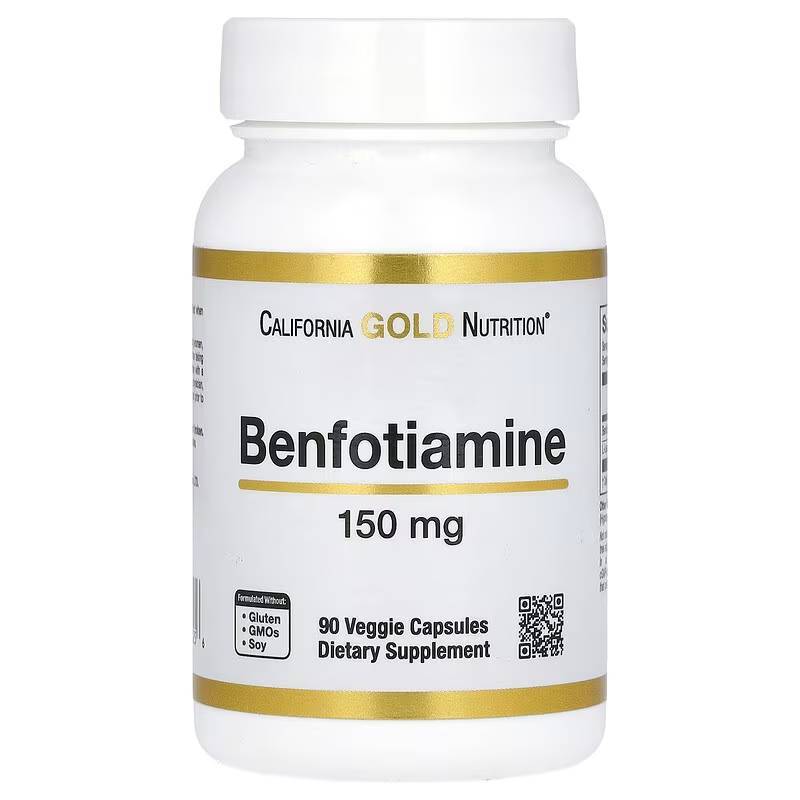 เบนโฟติเอมีน California Gold Nutrition, Benfotiamine with L-Leucine, 150 mg, 90 Veggie Capsules