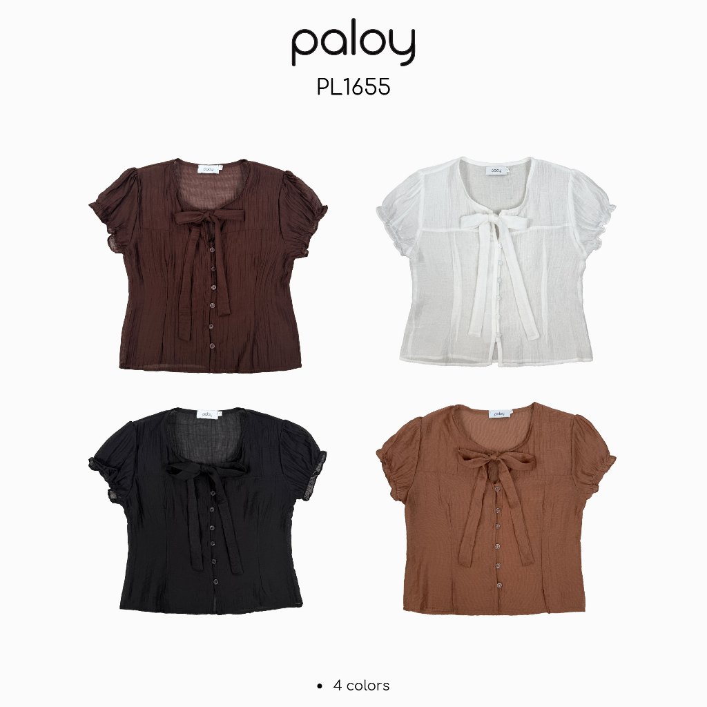 Paloy - PL1655 เสื้อแฟชั่นแขนตุ๊กตา แต่งโบว์ผูก