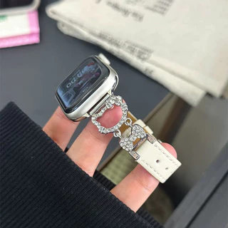 สายหนังประดับเพชร Sparkling Cat เข้ากันได้กับ iWatch S11/10/9/8/7/6/5/4/3/2/1/se Ultra 49mm/46/45/44/42/41/40/38mm
