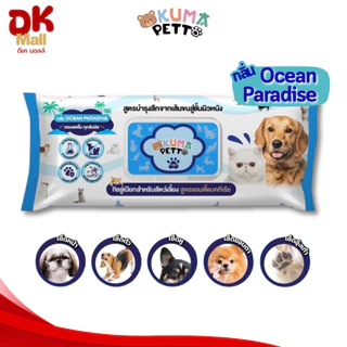 (live) KUMA Petto ทิชชู่เปียกสำหรับสัตว์เลี้ยง สูตรแอนตี้แบคทีเรีย กลิ่น Ocean Paradise 75 แผ่น (1 แพ็ค 3 ห่อ)