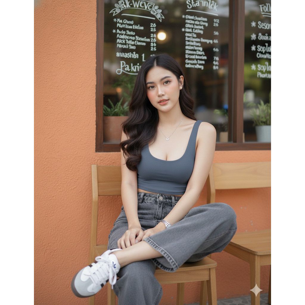 MML160🔥เสื้อสายเดี่ยว🔥คอลึก🔥Rayon