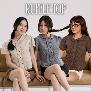 COPPER.BKK Ruffle Top เสื้อลายสก๊อต แขนสั้น คอบัว