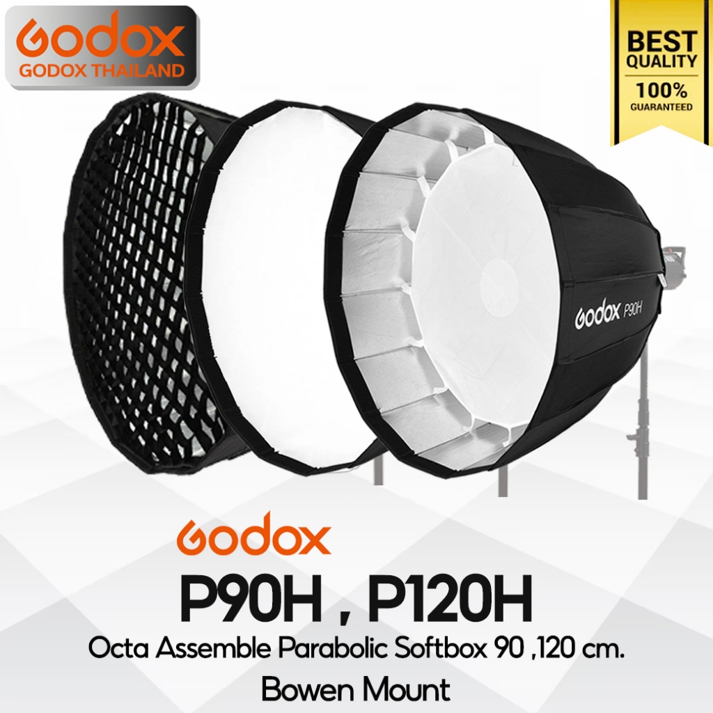 Godox Softbox P90H, P120H - 90 / 120 cm - Octa Assemble Parabolic + Grid - Bowen ( P90, P90G, P90L, 
