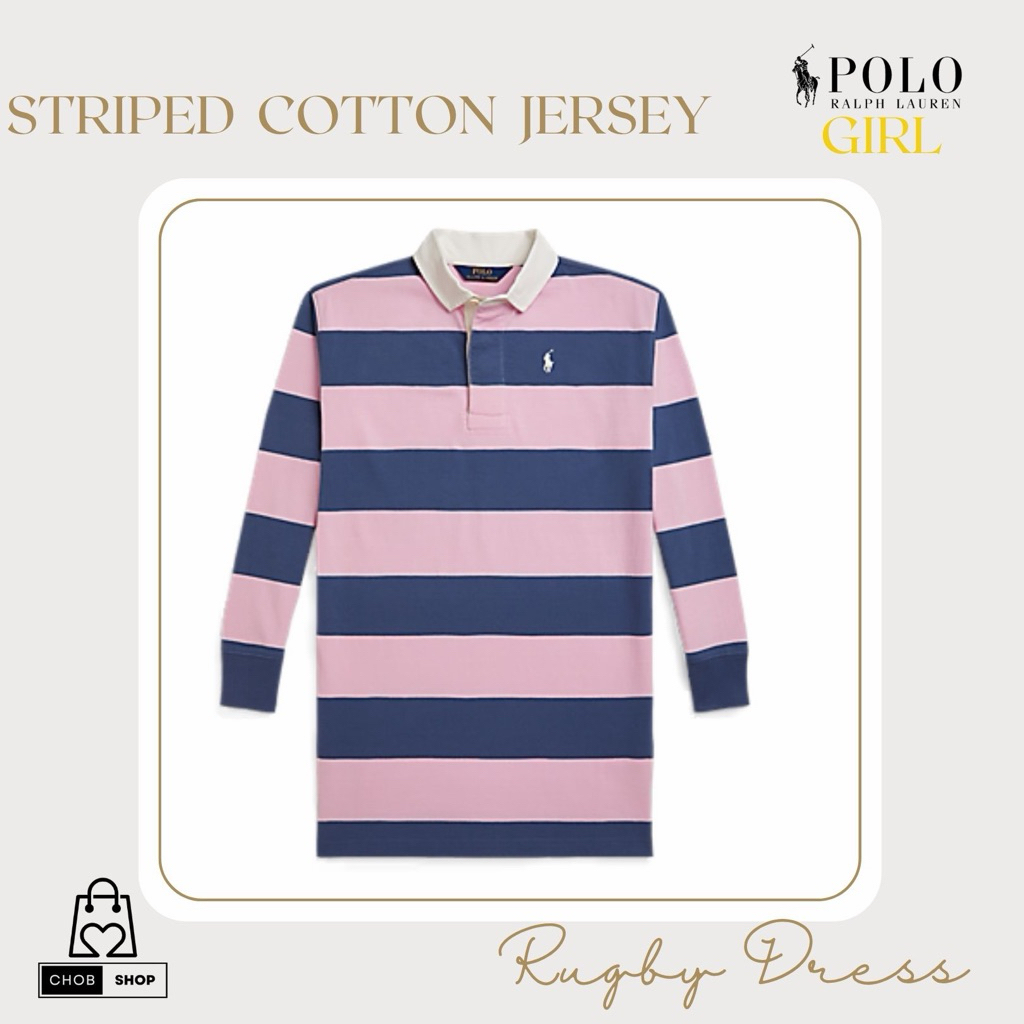 [New_ของแท้💯%_พร้อมส่ง]_Polo Ralph Lauren-Girl-Rugby Dress คอปก แขนยาว ลายขวางชมพูกรมท่า