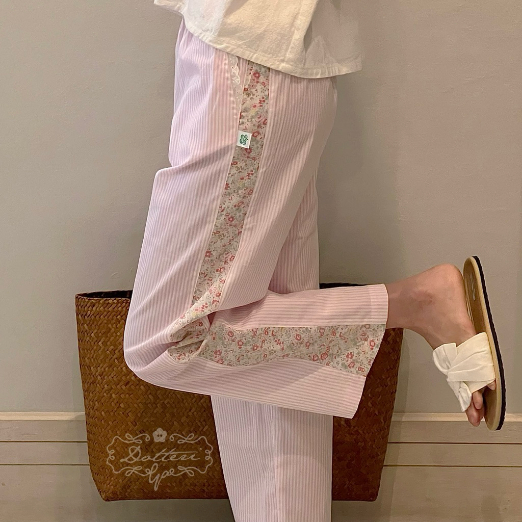 ( พร้อมส่ง ) dotteri.ga - กางเกงขายาวลายทาง รุ่น Lazy Lozy Pants